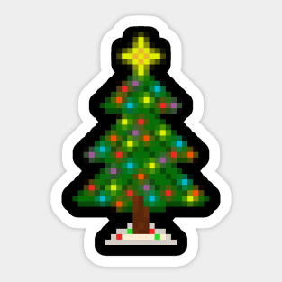 Pixel Christmas Tree with Glowing Lights (Black) Sticker